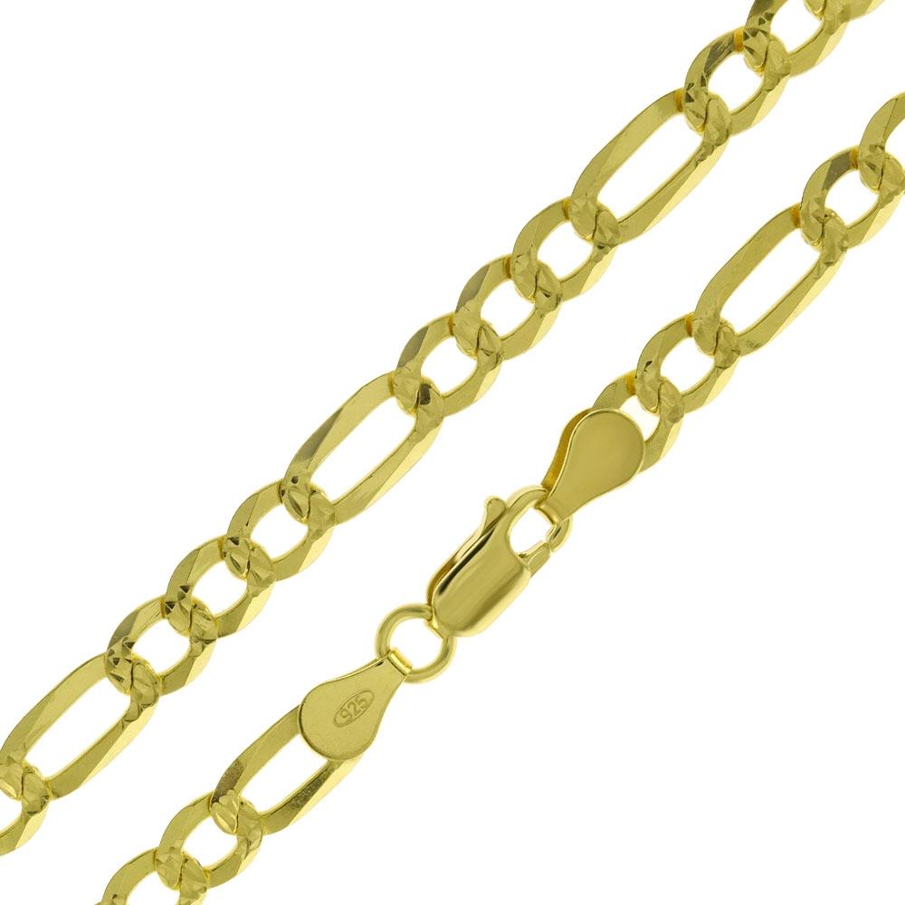Sterling Silver 5.5mm Super Flat D/C Figaro Gold Plated Chain