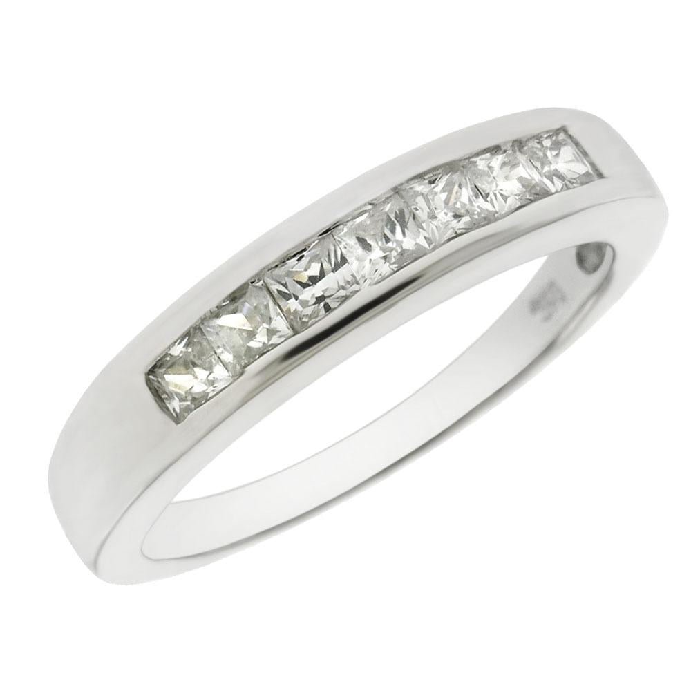 Sterling Silver Princess-Cut Cubic Zirconia Rhodium Wedding Band Ring