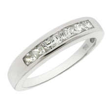 Load image into Gallery viewer, Sterling Silver Princess-Cut Cubic Zirconia Rhodium Wedding Band Ring