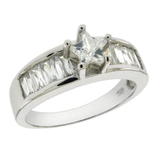 Load image into Gallery viewer, Sterling Silver 5mm CZ Star W. Baguette Cubic Zirconia Engagement Ring