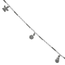 Load image into Gallery viewer, Sterling Silver Lady Bug Flower Butterfly W D/C Tube Fancy Rolo Bracelet