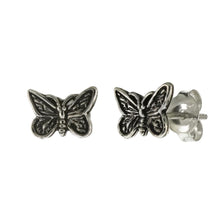 Load image into Gallery viewer, Sterling Silver Small Butterfly Oxidized Stud Earrings