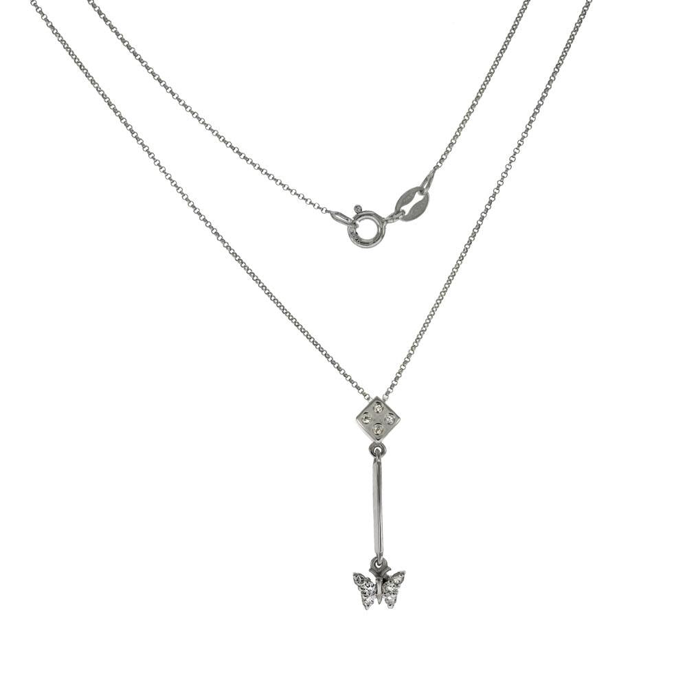 Sterling Silver Round Rolo W Butterfly Rhodium Chain