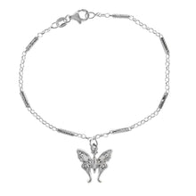 Load image into Gallery viewer, Sterling Silver D/C Tube Rolo W Dangle Butterfly Bracelet