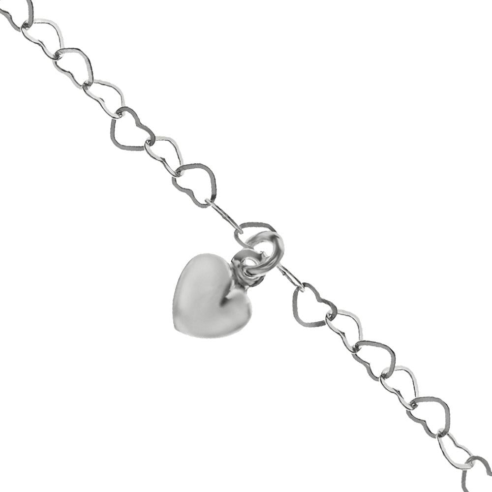 Sterling Silver Italian Heart Chain W Dangle Puff heart Anklet