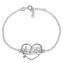 Load image into Gallery viewer, Sterling Italian Silver Laser Cut Heart W Musical Note Bracelet