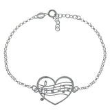 Sterling Italian Silver Laser Cut Heart W Musical Note Bracelet