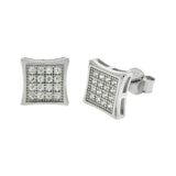 Sterling Silver 4 Lines Micro Pave CZ Rhodium Stud Earrings