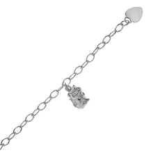 Load image into Gallery viewer, Sterling Silver Italian Oval Link W Cat Charm Bracelet