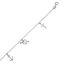 Load image into Gallery viewer, Sterling Silver Rolo W Dangle Charm Rhodium Bracelet
