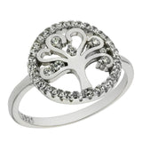 Sterling Silver Cubic Zirconia Tree Of Life Rhodium Ring