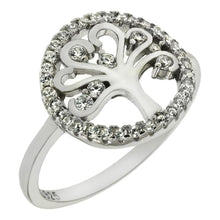 Load image into Gallery viewer, Sterling Silver Cubic Zirconia Tree Of Life Rhodium Ring