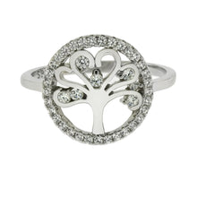 Load image into Gallery viewer, Sterling Silver Cubic Zirconia Tree Of Life Rhodium Ring