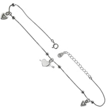 Load image into Gallery viewer, Sterling Silver 0.8mm Box Chain W Beads And Dangle Hearts Anklet