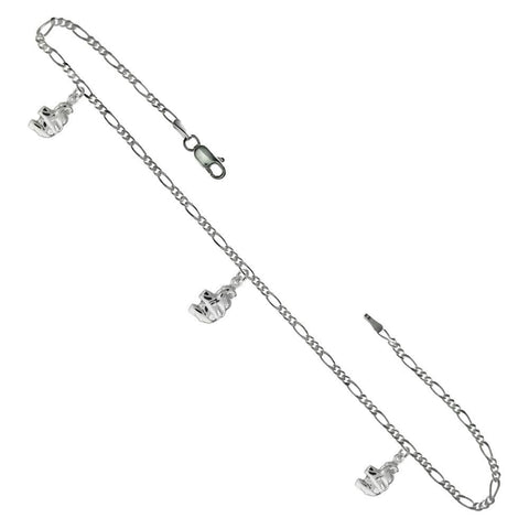 Sterling Silver Figaro W Dangling Elephants Charm Anklet