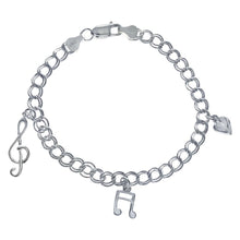Load image into Gallery viewer, Sterling Silver Musical Note And Heart Dangle Charms Bracelet