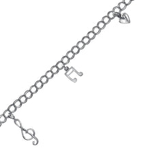 Load image into Gallery viewer, Sterling Silver Musical Note And Heart Dangle Charms Bracelet