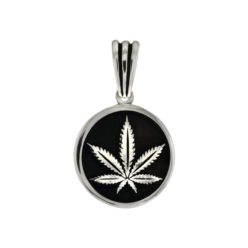 Sterling Silver Weed Leaf Oxidized Medal Pendant
