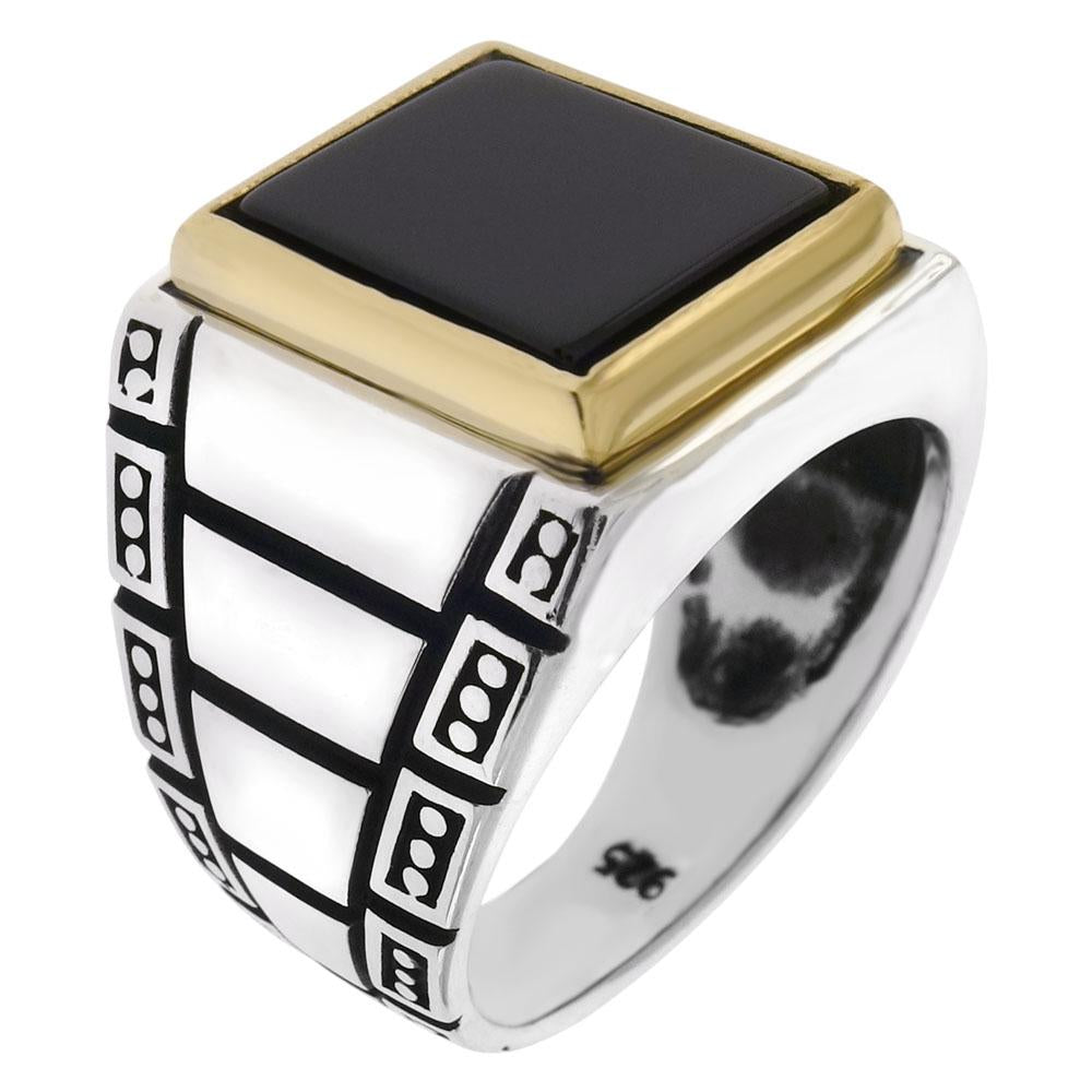 Sterling Silver Rectangle Black Onyx Sterling Silver Men Ring