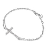 Sterling Silver W/CZ-Sideway Cross Bracelet