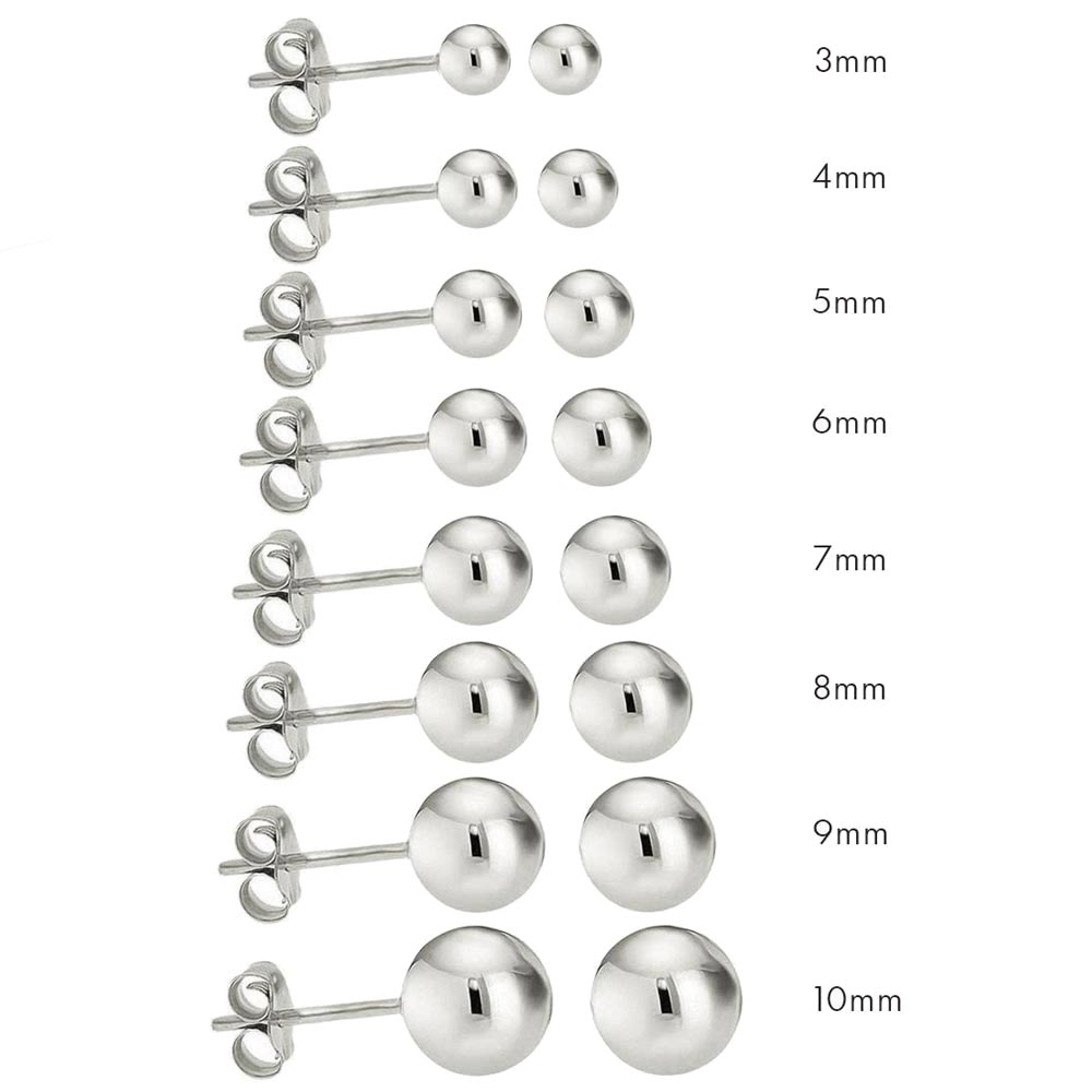 14K High Polish White Gold Classy Ball Earrings with (Friction Post/Tension Back)