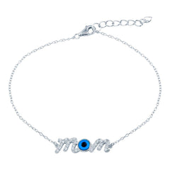 Sterling Silver CZ Mom Evil Eye Bracelet