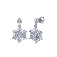 Load image into Gallery viewer, Sterling Silver Rhodium Plated Dangling CZ Snow Flakes Earrings