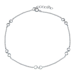Sterling Silver Rhodium Plated Wave Link Anklet