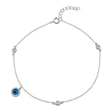 Load image into Gallery viewer, Sterling Silver Rhodium Plated Evil Eye CZ Link Anklet
