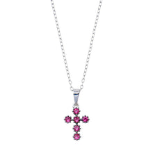 Load image into Gallery viewer, Sterling Silver Rhodium Plated Cross Pink CZ Necklace