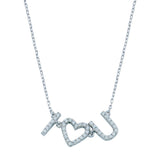 Sterling Silver Rhodium Plated CZ I Heart U Necklace