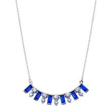 Load image into Gallery viewer, Sterling Silver Rhodium Plated Clear and Blue CZ Necklace