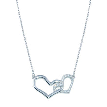 Load image into Gallery viewer, Sterling Silver Rhodium Plated Double CZ Heart Necklace