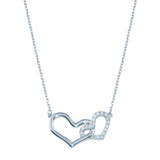 Sterling Silver Rhodium Plated Double CZ Heart Necklace