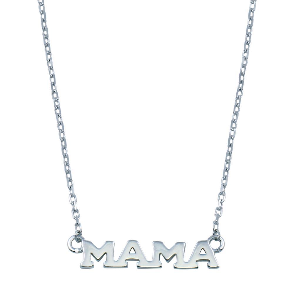 Sterling Silver Rhodium Plated MAMA Necklace