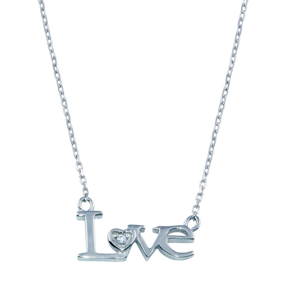 Sterling Silver Rhodium Plated CZ LOVE Necklace