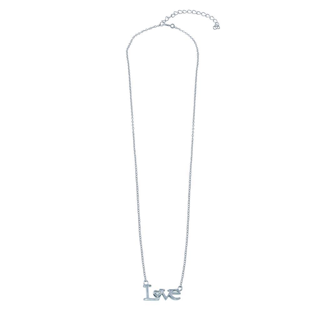 Sterling Silver Rhodium Plated CZ LOVE Necklace