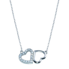 Load image into Gallery viewer, Sterling Silver Rhodium Plated CZ Twin Hearts Necklace