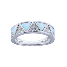 Load image into Gallery viewer, Sterling Silver Rhodium Plated Opal Stone Triangle With CZ Ring