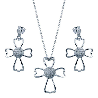 Sterling Silver Rhodium Plated Micro Pave Clear Cross Outline CZ Dangling Set