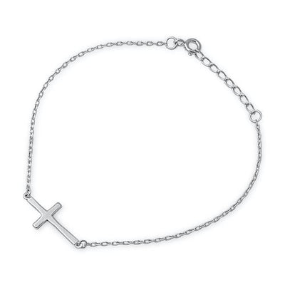 Sterling Silver Sideway Cross Bracelet