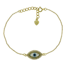 Load image into Gallery viewer, Sterling Silver Gold Plated CZ Evil Eye W. Cable D/C Bracelet