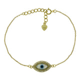 Sterling Silver Gold Plated CZ Evil Eye W. Cable D/C Bracelet
