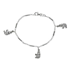 Load image into Gallery viewer, Sterling Silver Fancy Rolo D/C Tube W. Dangle Elephant Sterling Silver Bracelet