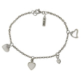 Sterling Silver Variety of Dangle Heart Rhodium Charm Bracelet
