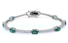 Load image into Gallery viewer, Sterling Silver Oval and Round Emerald Cubic Zirconia .925 Bracelet And Width 4mm