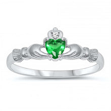 Load image into Gallery viewer, Sterling Silver Rhodium Plated Prong-Set Heart Emerald Cz Baby Ring with Ring Face Height of 7MM