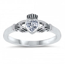 Load image into Gallery viewer, Sterling Silver Rhodium Plated Heart Clear Cz Baby Ring with Ring Face Height of 7MM