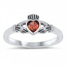 Load image into Gallery viewer, Sterling Silver Rhodium Plated Heart Garnet Cz Baby Ring with Ring Face Height of 7MM