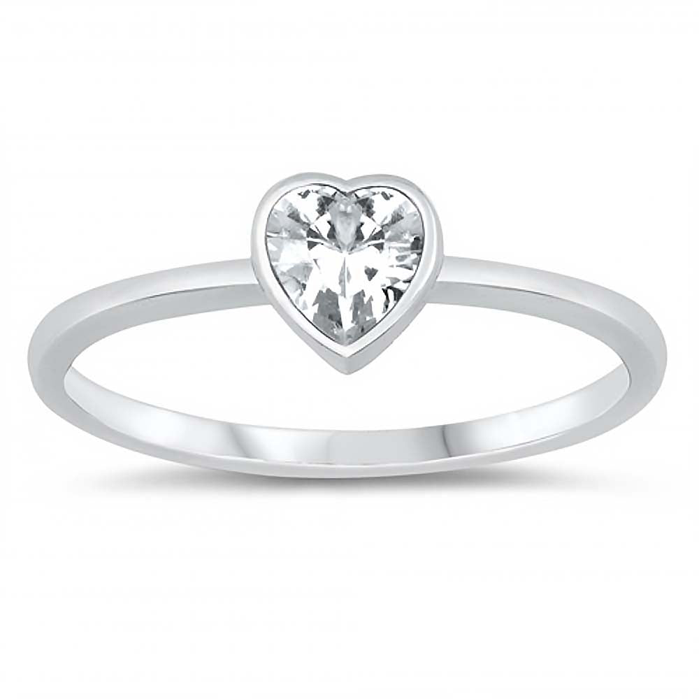 Sterling Silver Clear CZ Heart Baby RingAnd Face Height of 6 mm